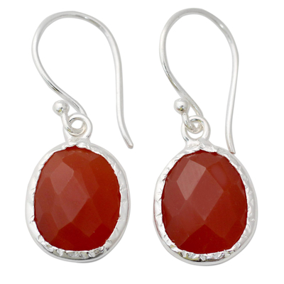Hand Crafted Red Onyx and Sterling Silver Dangle Earrings