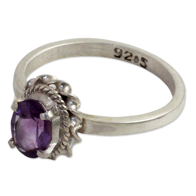 Hand Made Sterling Silver Amethyst Single Stone Ring India