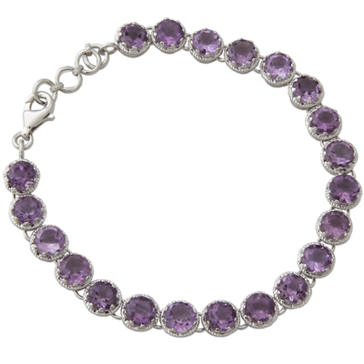 Artisan Handcrafted Silver Tennis Bracelet with 21 Amethysts