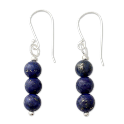 Handcrafted Indian Lapis Lazuli Earrings with Silver Hooks