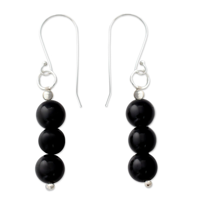 Hand Crafted Onyx and Sterling Silver Dangle Earrings