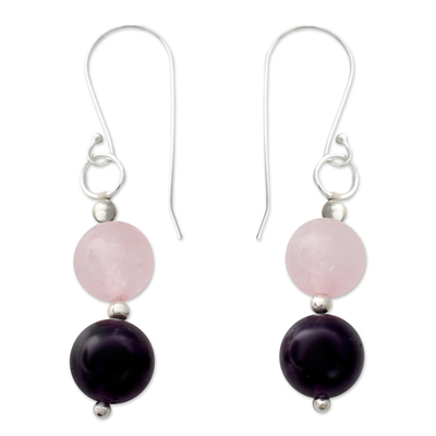 Hand Crafted Amethyst and Rose Quartz Dangle Earrings