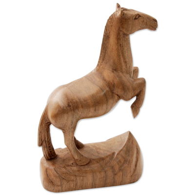 Hand Carved Walnut Wood Sculpture of Horse from India