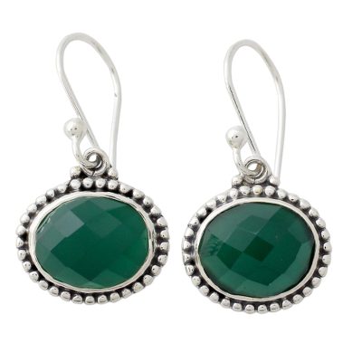 Handcrafted Green Onyx Sterling Silver Earrings from India