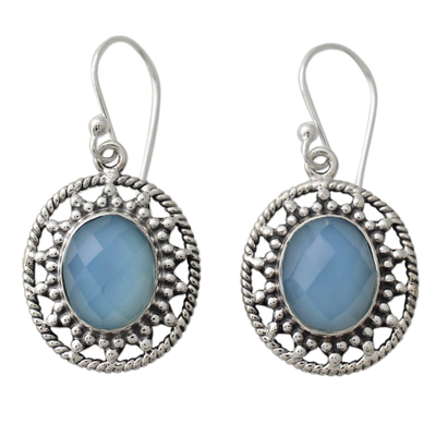 Fair Trade Silver Earrings with Pale Blue Chalcedony