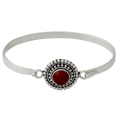 Handcrafted Carnelian and Sterling Silver Bangle Bracelet