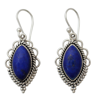 Sterling Silver Earrings with Deep Blue Lapis Lazuli Gems
