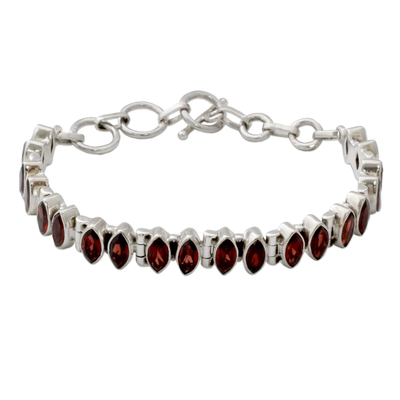 Garnet and Silver Tennis Bracelet Handcrafted in India