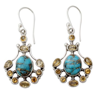 Sterling Silver Citrine Earrings with Composite Turquoise