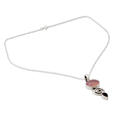 Indian Silver Necklace with Pink Chalcedony and Garnet