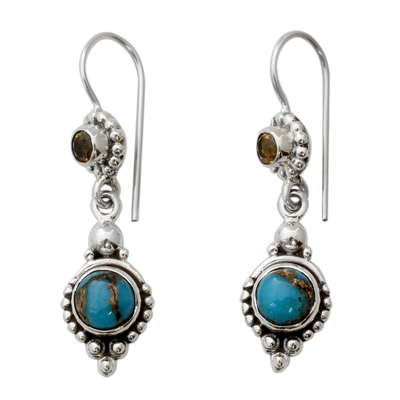 Citrine Sterling Silver Earrings with Composite Turquoise