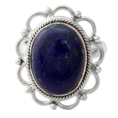 Lapis Lazuli Floral Cocktail Ring in 925 Sterling Silver