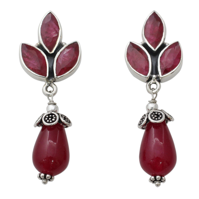 Glossy Pink Chalcedony Earrings on 925 Silver from India