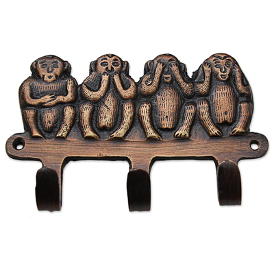 Hand Crafted Monkey Brass Key Chain Holder from India
