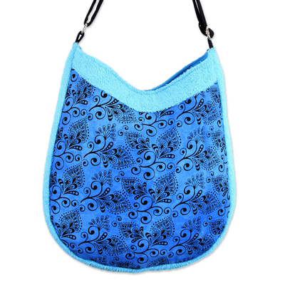 Artisan Crafted Blue Cotton Shoulder Bag with Floral Print