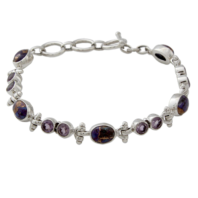 Handmade Amethyst and Reconstituted Turquoise Link Bracelet
