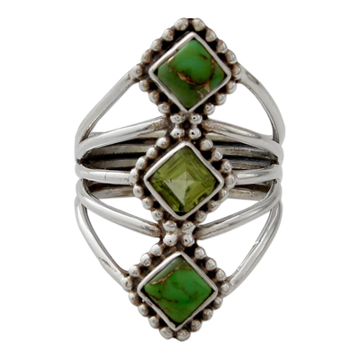 Handmade Peridot and Reconstituted Turquoise Cocktail Ring
