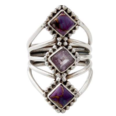 Amethyst and Reconstituted Turquoise Handmade Cocktail Ring