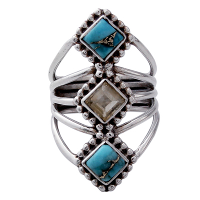 Handmade Citrine and Reconstituted Turquoise Ring