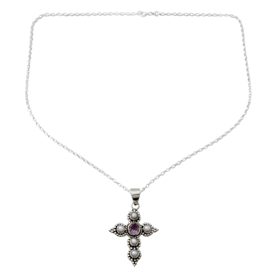 Cultured Pearl and Amethyst Necklace with Cross Pendant