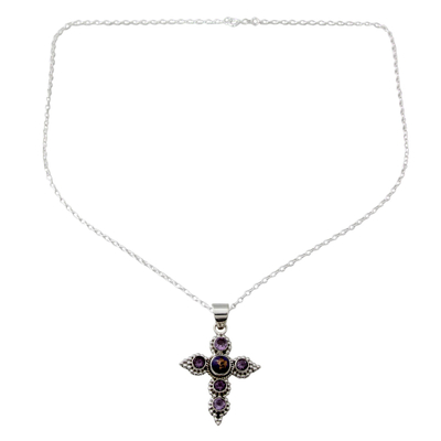 Handcrafted Amethyst and Sterling Silver Cross Necklace