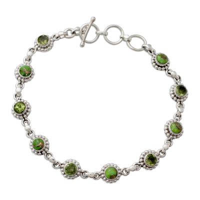 Sterling Silver Peridot and Composite Turquoise Bracelet