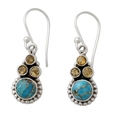 Indian Sterling Silver Earrings with Citrine and Turquoise