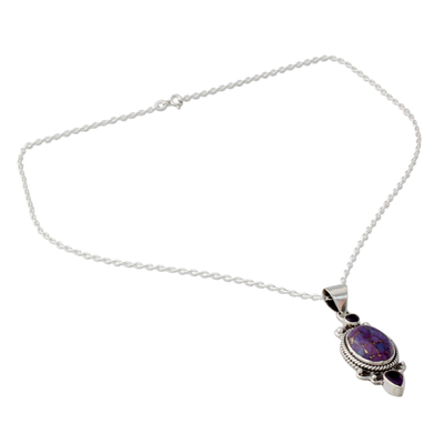 Purple Turquoise and Amethyst Pendant Necklace from India