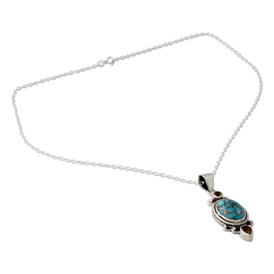 Silver Pendant Necklace with Citrine and Composite Turquoise