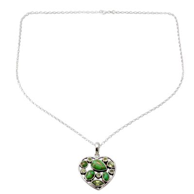 Handmade Peridot and Sterling Silver Green Heart Necklace