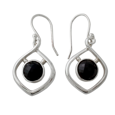 Handmade Contemporary Indian Earrings in Silver and Onyx