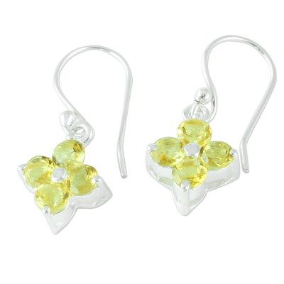 Sterling Silver Handcrafted Flower Earrings with Citrine