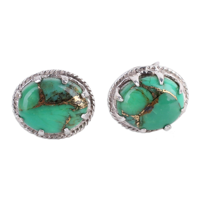 Green Composite Turquoise Stud Earrings in Sterling Silver