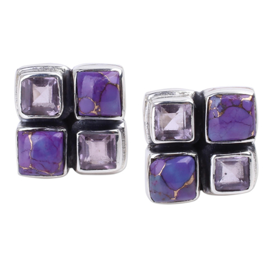 Amethyst and Purple Composite Turquoise Button Earrings