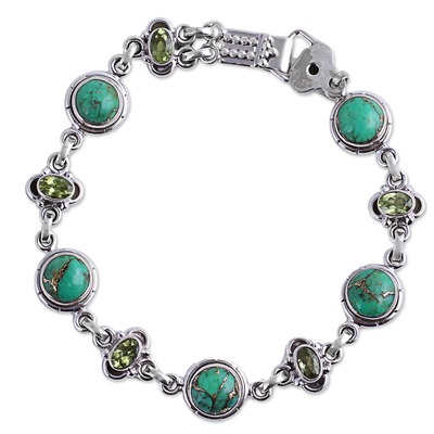 Peridot and Green Composite Turquoise Link Bracelet