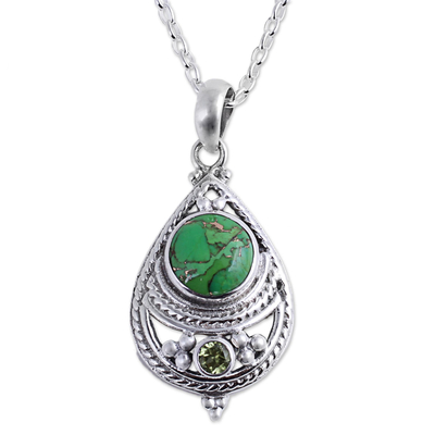 Peridot and Composite Turquoise Pendant Necklace from India