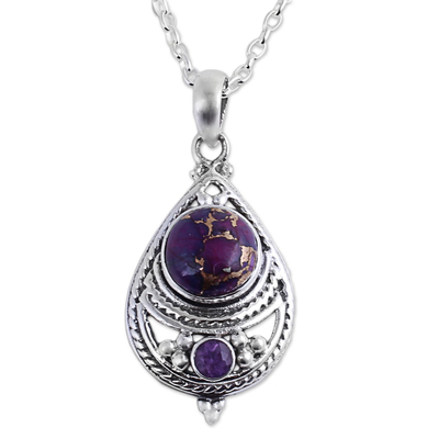 Amethyst and Composite Turquoise Pendant Necklace from India