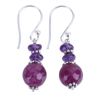 Indian Amethyst Agate and Sterling Silver Dangle Earrings