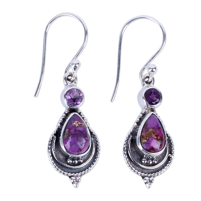 Unique Silver Earrings with Amethyst and Turquoise Jewelry