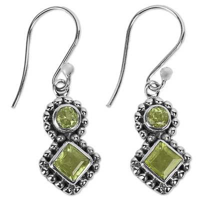 India Artisan Handcrafted Silver and Peridot Earrings