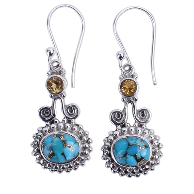 Citrine and Composite Turquoise Earrings Handmade in India