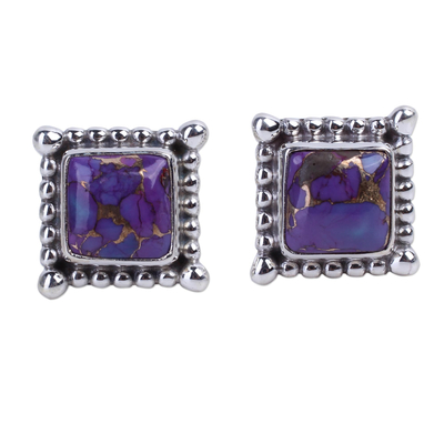 Composite Purple Turquoise Earrings Handmade in India