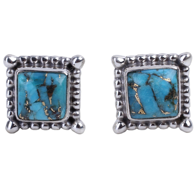 Composite Turquoise Stud Earrings Handmade in India