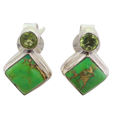 Indian Peridot Earrings with Composite Green Turquoise