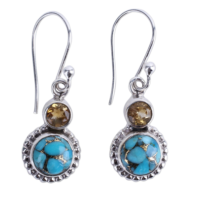 Citrine and Composite Turquoise Sterling Silver Earrings