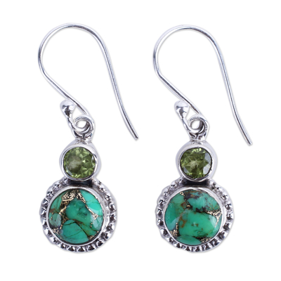 Peridot, Composite Turquoise, and Sterling Silver Earring