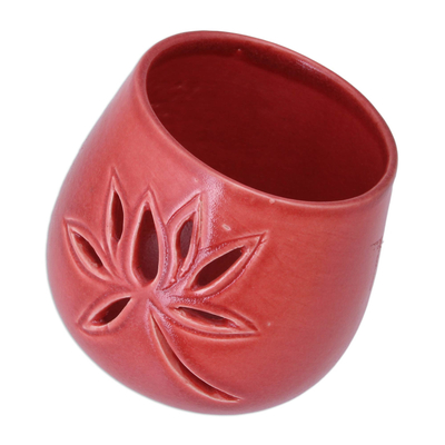 Hand-Made Ceramic Tealight Holder with Lotus Flower Design
