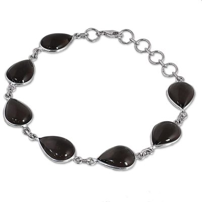 Hand Made Smoky Quartz Silver Link Bracelet from India