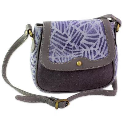 Batik Printed Cotton and Leather Shoulder Bag from India