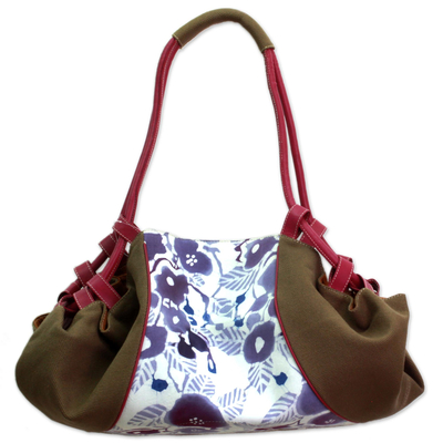 Batik Printed Cotton and Leather Duffel Bag from India